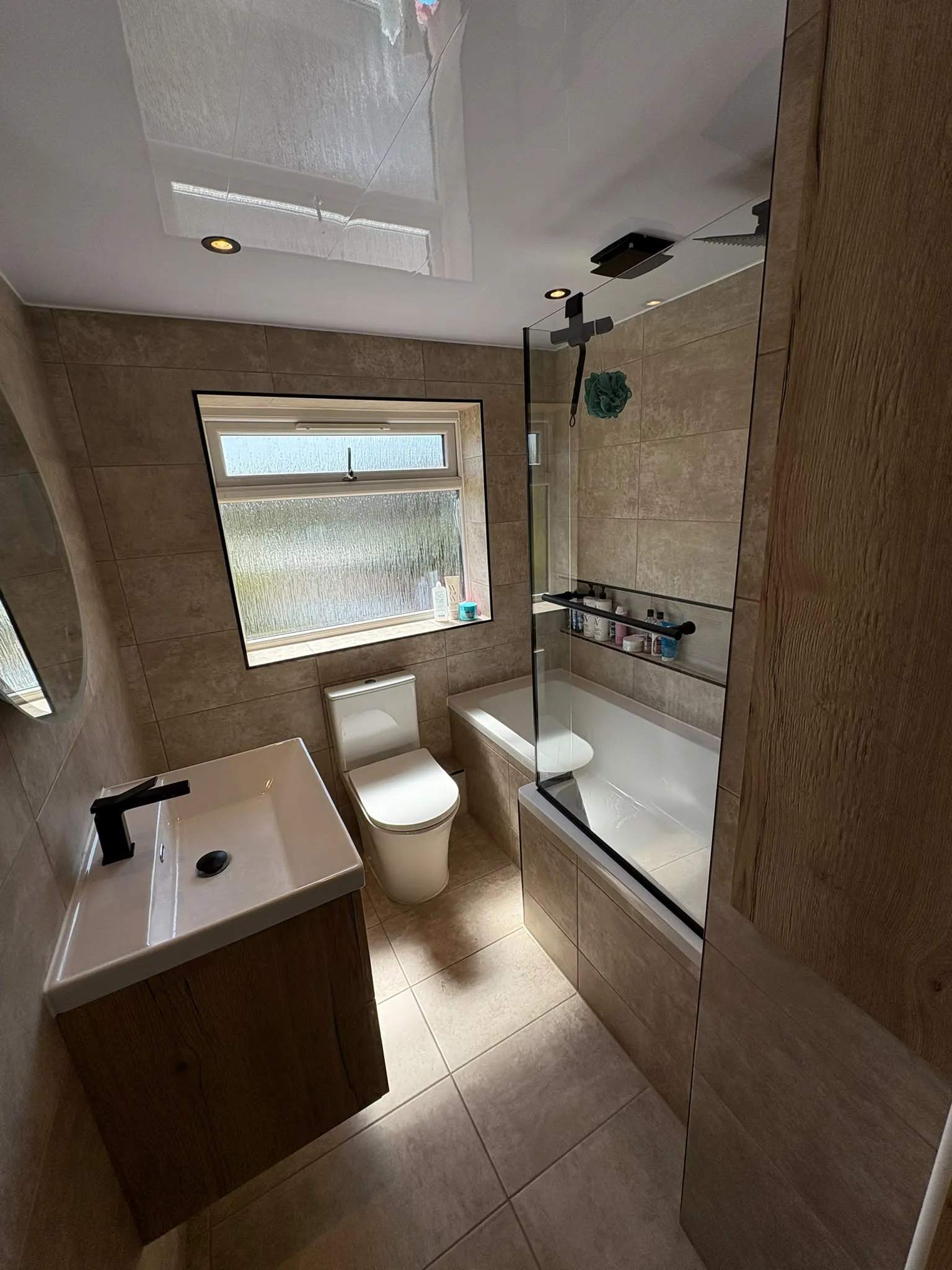 Fitted bathroom suite with timber vanity unit and WC by LDG Joinery LTD, Bolton